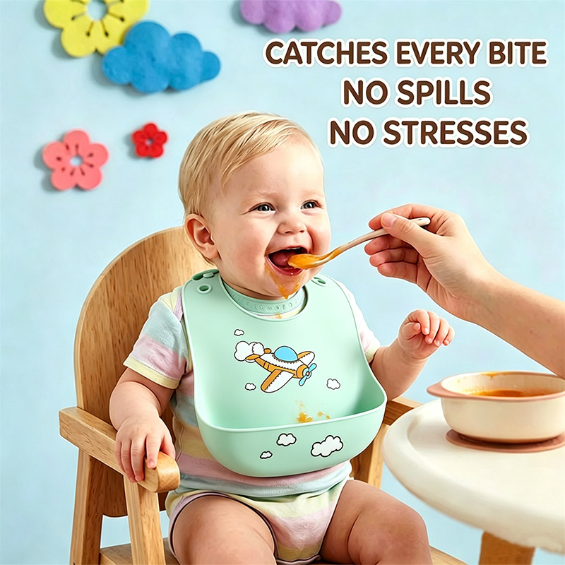 Baby Food Eat - Babador de silicone para alimentação de